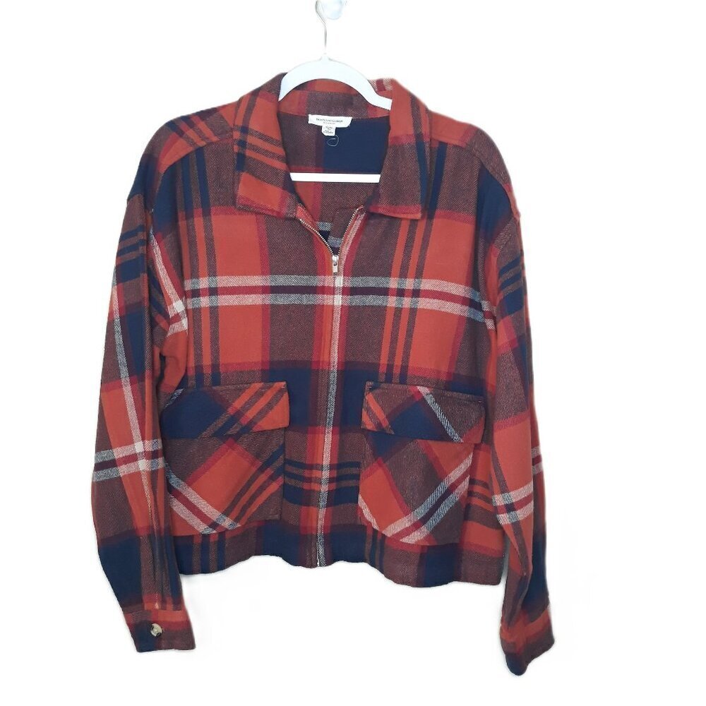 BeachLunchLounge Plaid Cotton Flannel Zip Jacket XL Lumberjack Utility Festival